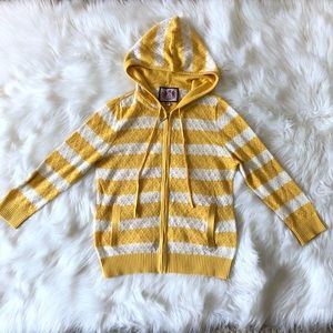 Juicy Couture yellow white stripe knit jacket m